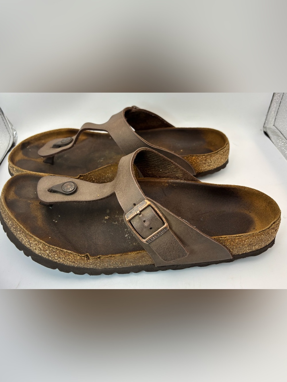 Birkenstock Gizeh Brown Thong Sandals EU 42 US 9-9.5 Cork Footbed Adjustable - Picture 5 of 6